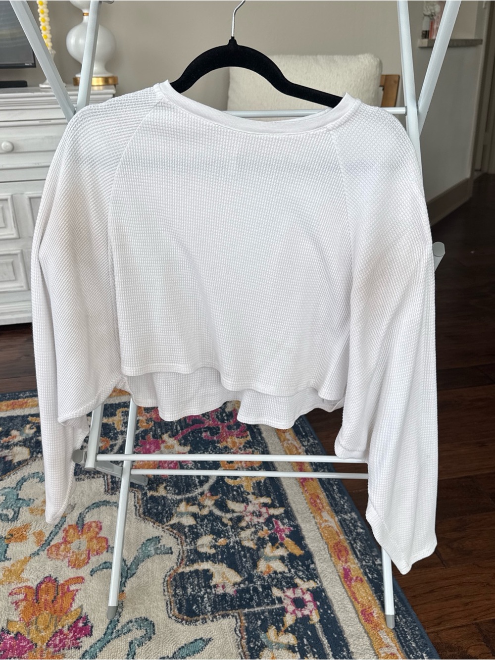 ARITZIA White Waffle-Knit Cropped Long Sleeve Top